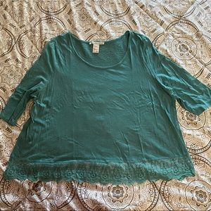 teal lace trimmed top